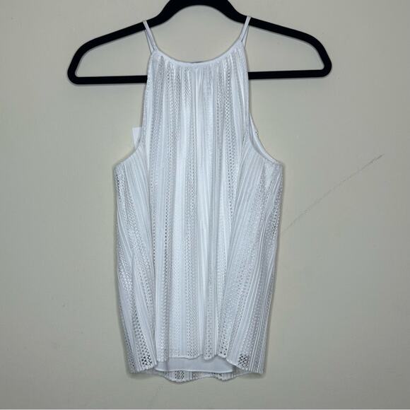 Theory Pleated Mod Lace Halter Cami Top White Tank Sleeveless Shirt NWT Size P - Picture 4 of 7